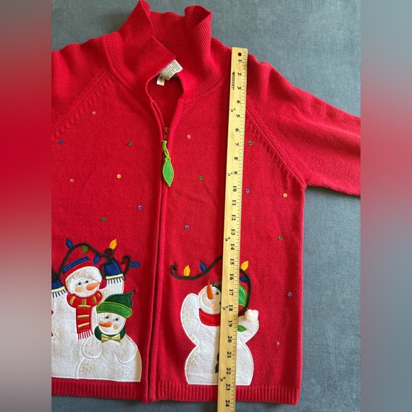 Tiara International Christmas Sweater Woman’s SZ S Red Snowman Full Zip Holiday - Picture 7 of 7